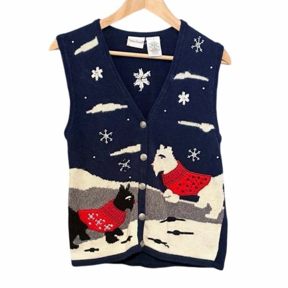 Vintage Bobbie Brooks Christmas Vest Scottie Dogs Snow Small